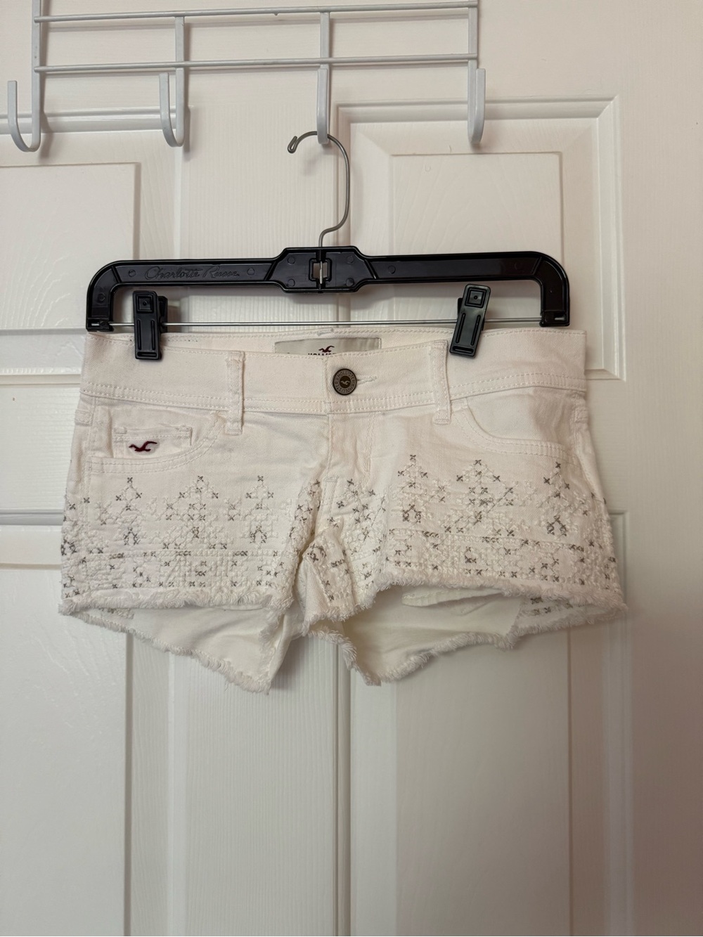 Hollister White Embroidered Denim Cutoff Shorts
